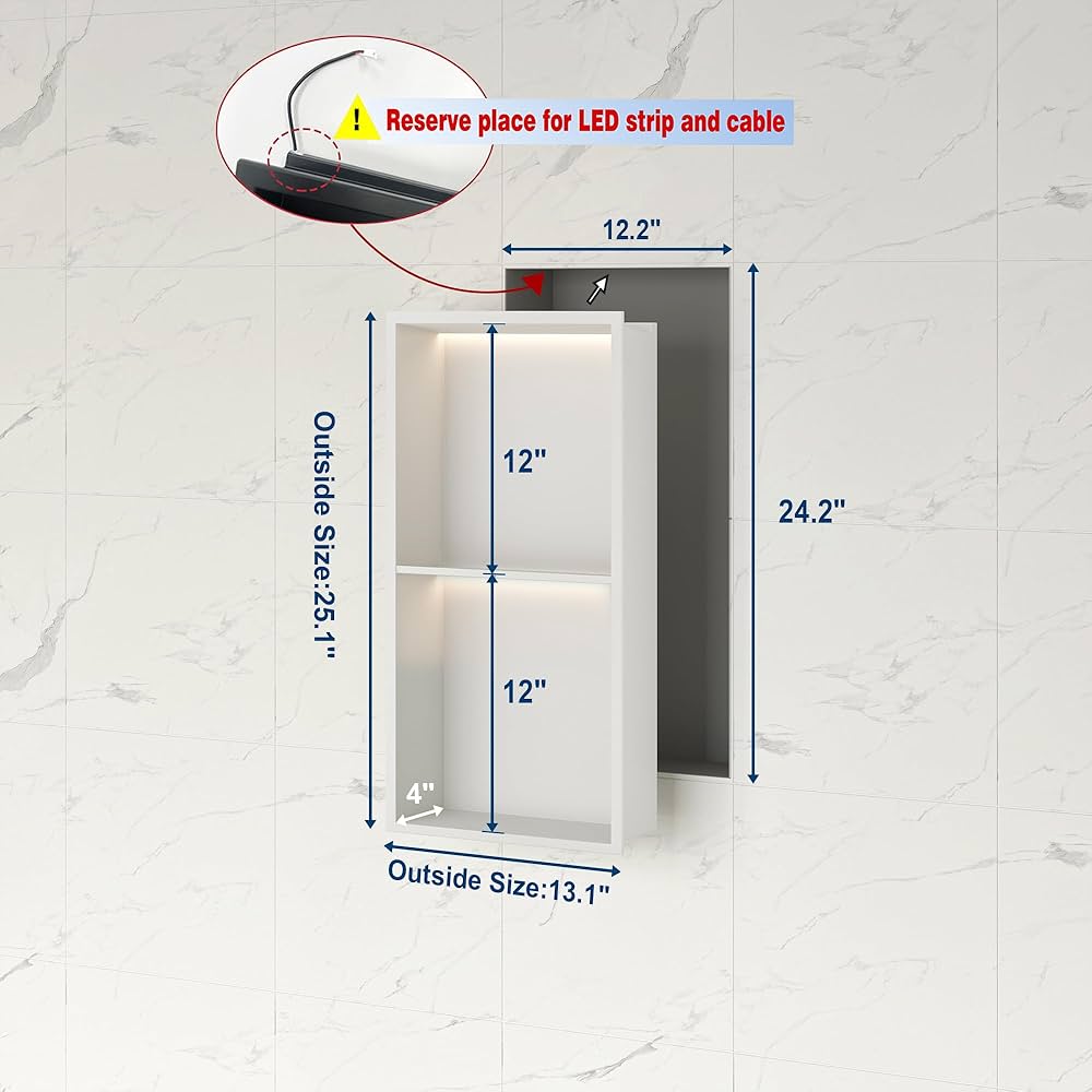 Amazon.com: Neohomee 2-Tiers 12x24 Wall Niche with LED Light